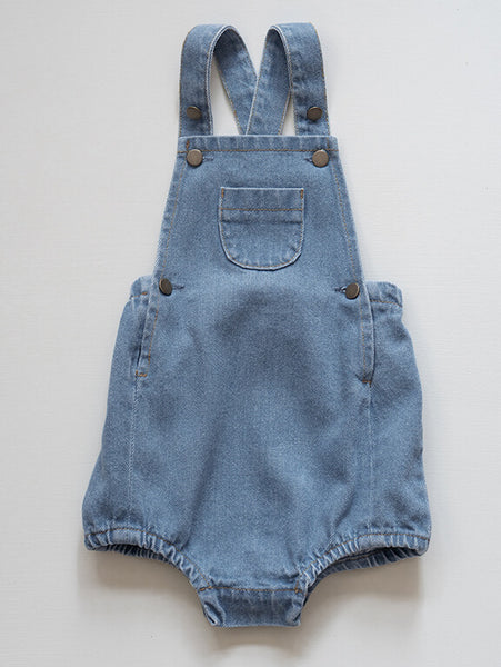 The Bonnie Mob Bubble Romper Stanley - Blue denim Waves - Organic Cotton  Terry unisex (bambini)