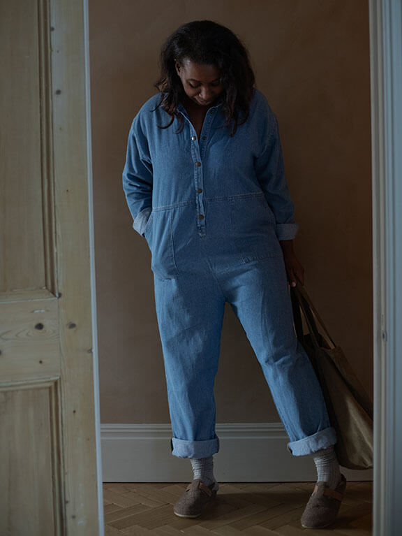 Buy Nuon Light Blue Collared Denim Jumpsuit from Westside